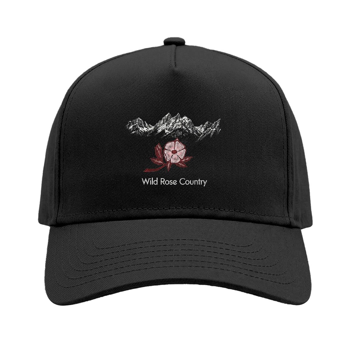Wild Rose cap — black snapback cap with full front print