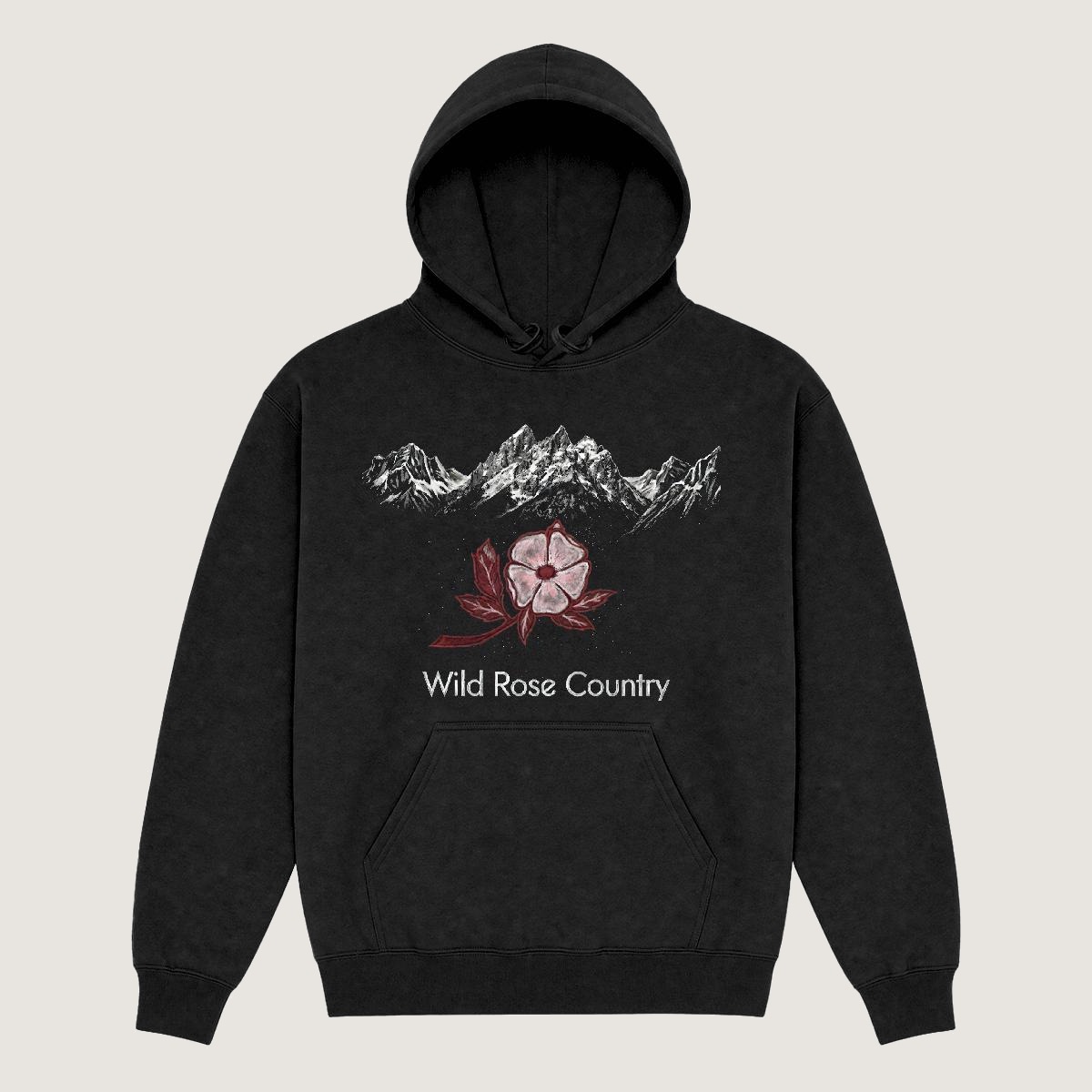 Wild Rose Country - Marty’s Flagship Heavy Hoodie — full-chest Wild Rose Country chalk print, pitch black